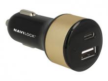 Adapter USB DC 12-24V KFZ >  1 x USB Type-C PD 1 x USB Typ-A Navilock