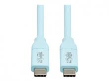 Tripp Lite Safe-IT USB-C Cable (M/M), Antibacterial, Ultra Flexible, 240W PD Charging, Light Blue, 6 ft. (1.8 m) - USB-Kabel - 24 pin USB-C (M) zu 24 pin USB-C (M) - Thunderbolt 3 / USB 2.0 - 5 A - 1.8 m - geformt, unterstützt bis zu 240 W Spannungsv