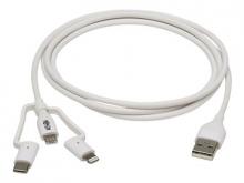 Eaton Tripp Lite Series Safe-IT Universal USB-A to Lightning, USB Micro-B and USB-C Sync/Charge Antibacterial Cable (M/3xM), MFi Certified, White, 4 ft. (1.2 m) - USB-Kabel - USB männlich zu Micro-USB Typ B, Lightning, 24 pin USB-C männlich - 1.2 m -